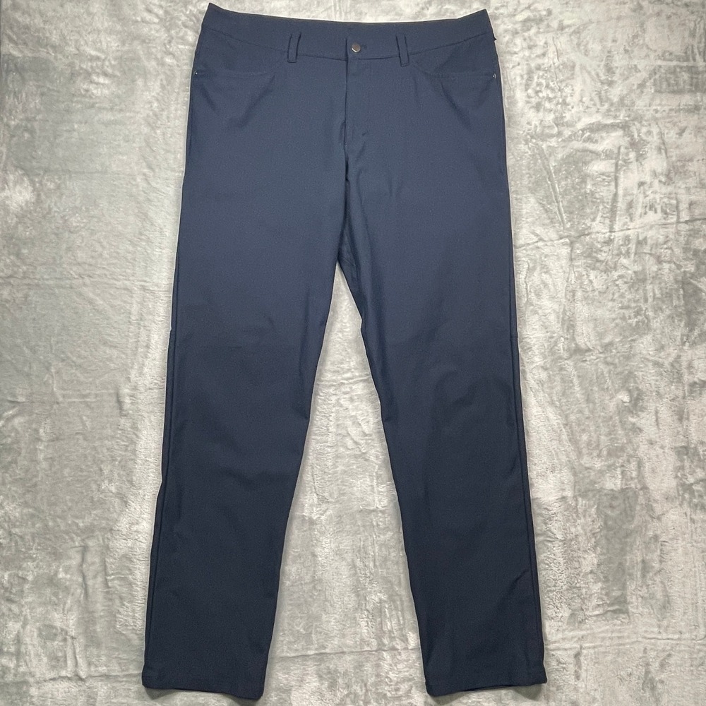 Lululemon Commission Pants Men 36 Navy Blue Slim Straight Tech Stretch 32 Inseam